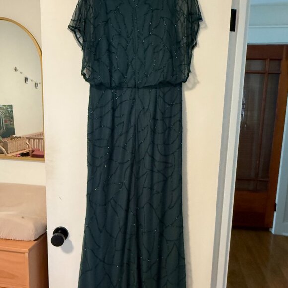 Adrianna Papell Emerald Green Beaded Blouson Sleeve Evening Gown Maxi Dress - Picture 10 of 12